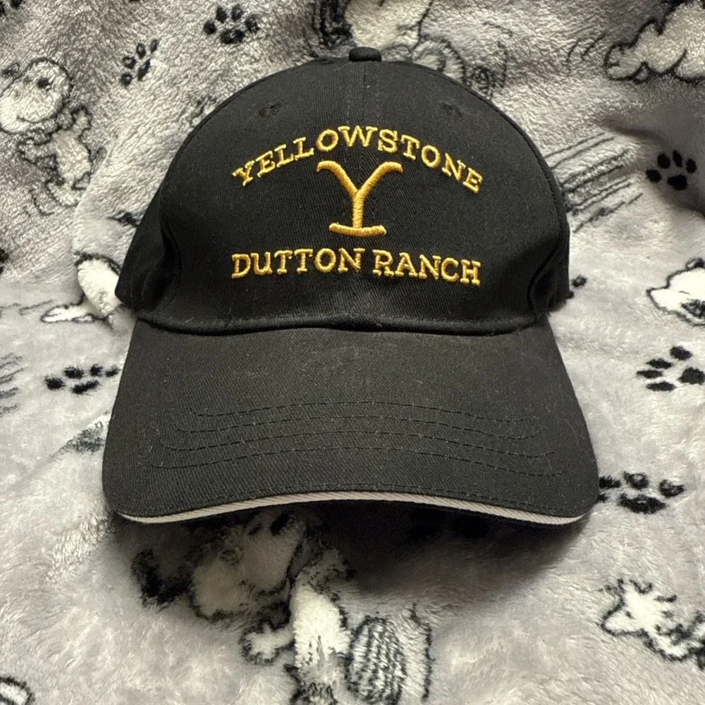 YELLOWSTONE DUTTON‎ RANCH Three In Trucker Cap Hat - Black with Gold Lettering
